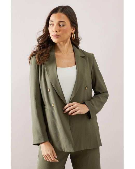 Wallis Green Petite Double Breasted Blazer