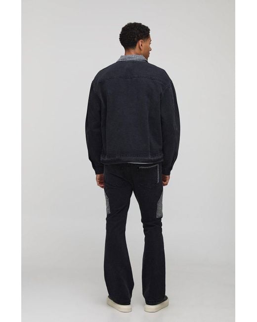 BoohooMAN Oversized Boxy Monogram Carpenter Denim Jacket in Gray für Herren