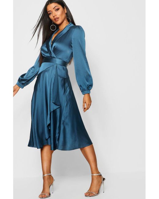 boohoo blue wrap dress