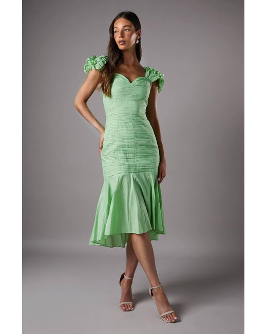 Coast Green Ruched Sleeveless Drop Hem Midi Dress