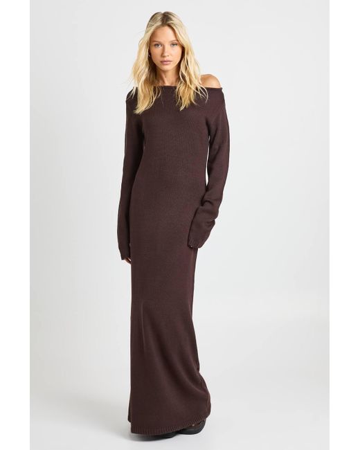Boohoo Women's Purple Knitted Slash Neck Maxi Dress - www.jkreigsman.com