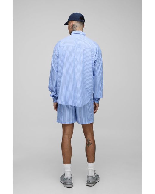 BoohooMAN White Tall Stripe Poplin Relaxed Fit Shorts for men