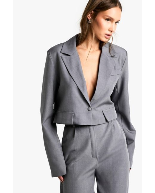 Boohoo Gray Marl Tailored Cropped Blazer