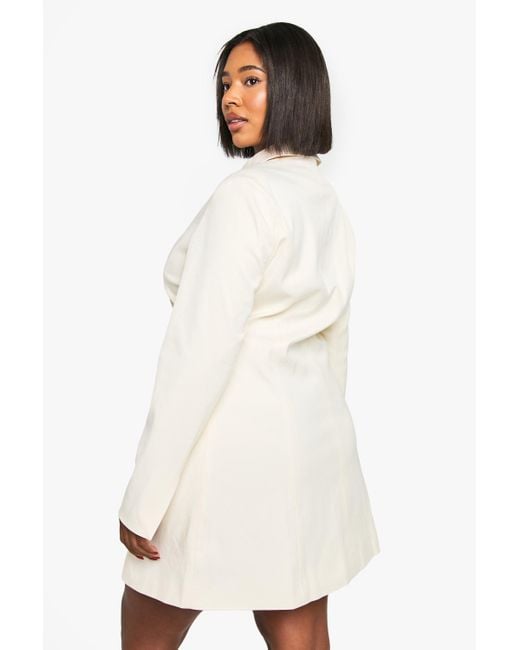 Plus Button Down Collared Tailored Dress Boohoo de color White