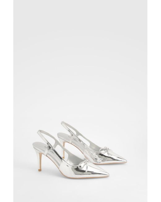 Boohoo Natural Wide Fit Bow Slingback Court Shoes