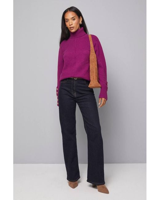 Wallis Purple Rib Panel Button Sleeve Sweater