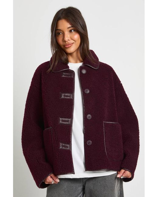 Boohoo Contrast Binding Collared Teddy Jacket