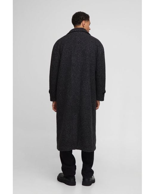 Boohoo Blue Oversized Fit Double Breasted Longline Boucle Overcoat