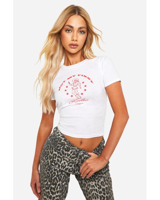 Boohoo White Not My First Rodeo Slogan Printed Baby Tee