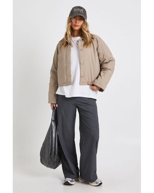 Button Up Short Padded Jacket Boohoo de color Natural