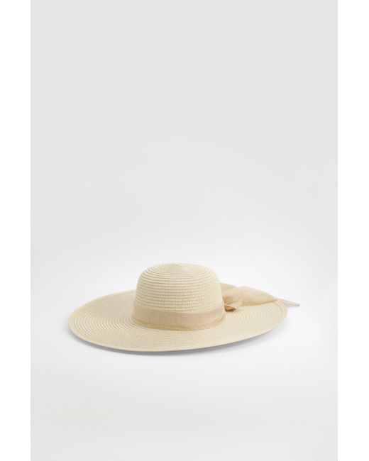 Ribbon Trim Straw Summer Hat Boohoo de color White