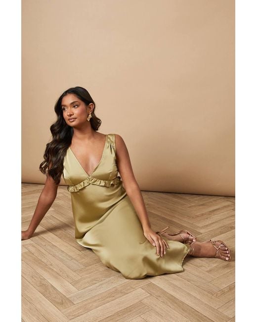 Oasis Natural Satin Ruffle Bust Detail Maxi Dress
