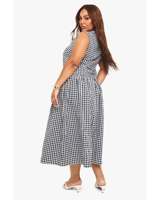Boohoo Black Plus Gingham Drop Waist Smock Midaxi Dress