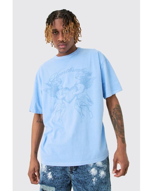 BoohooMAN Tall Oversized Heart Breaker Printed T-shirt In Light Blue for men