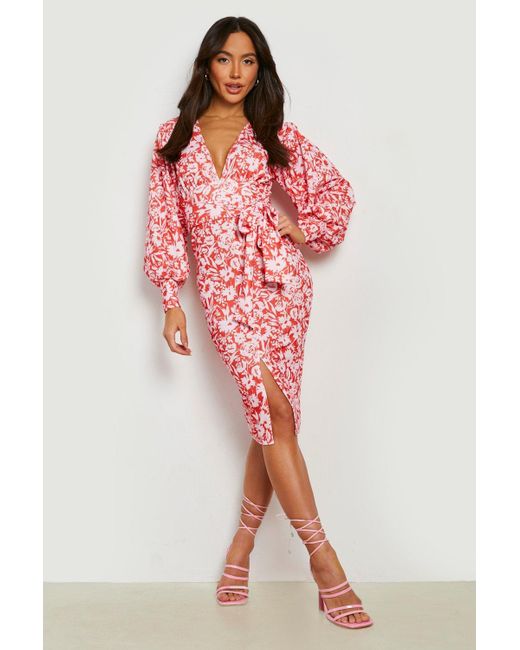 Boohoo Floral Print Plunge Tie Waist 