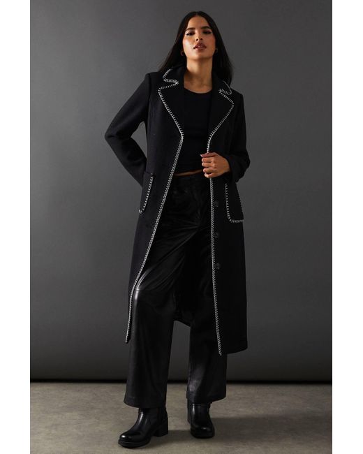 Warehouse Black Contrast Button Through Coat