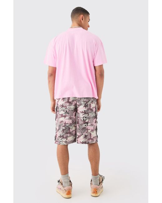 BoohooMAN Oversized Puff Print Discoball Wash T-shirt in Pink für Herren
