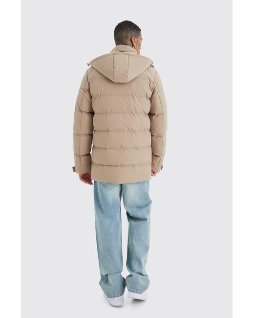 Boohoo Natural Longline Quilted Puffer With Hood