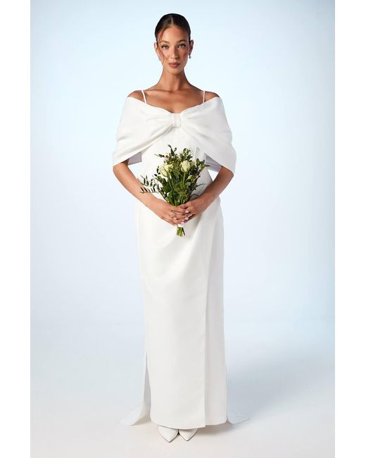 bardot satin wedding dress Pearl