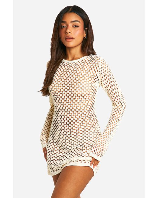 Boohoo White Crochet Cover-up Beach Mini Dress