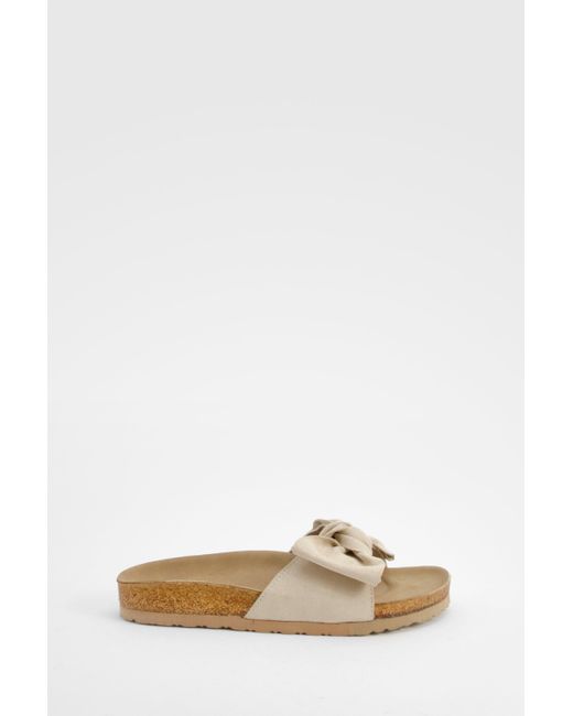 Boohoo White Wide Fit Knot Front Footbed Sliders