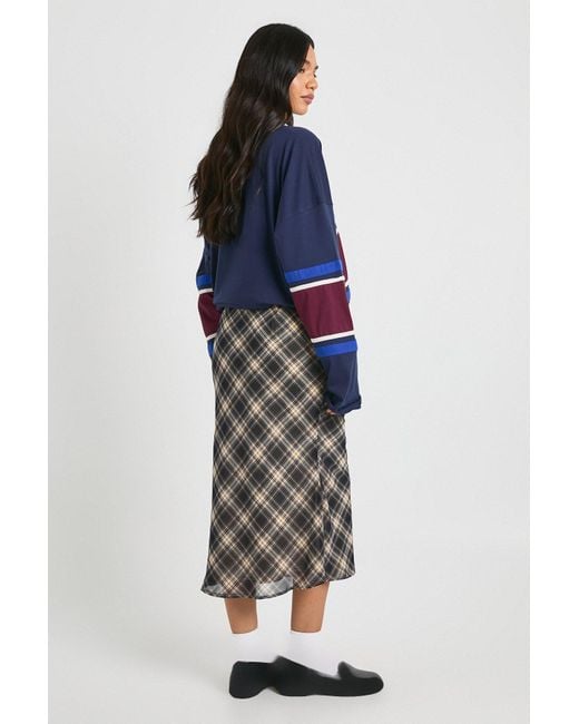 Boohoo Blue Check Print Floaty Hem Maxi Skirt
