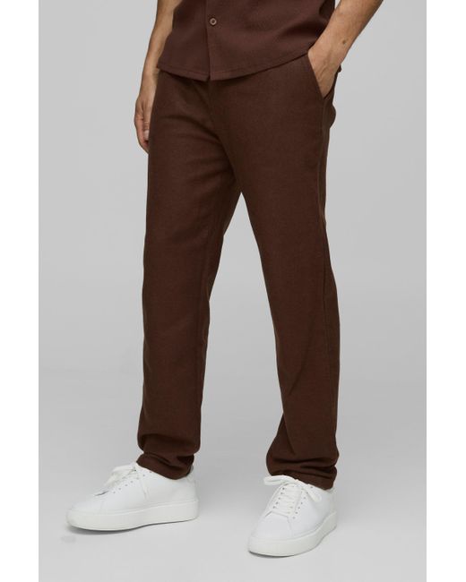 BoohooMAN Brown Straight Leg Brushed Texture Trouser for men