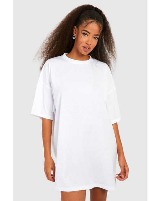 Boohoo White Cotton Super Oversized T-shirt Dress
