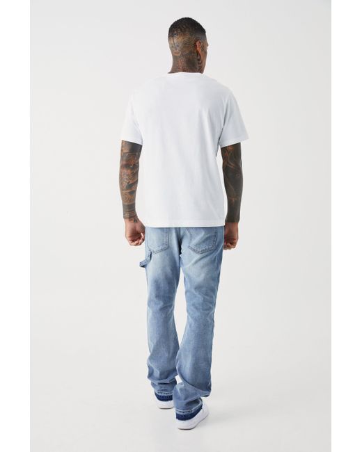 BoohooMAN Blue Slim Rigid Flare Carpenter Jeans for men
