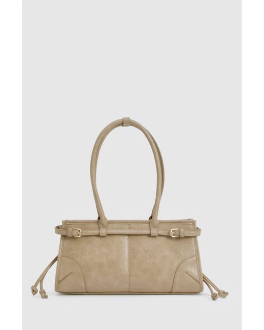 Boohoo Natural Buckle Trim Baguette Shoulder Bag