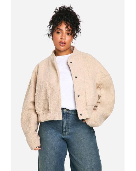 Boohoo Blue Plus Boucle Bomber Jacket