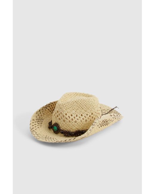 Beaded Detail Straw Western Cowboy Hat Boohoo de color Natural