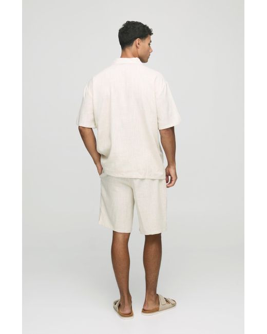 Boohoo Natural Oversized L'Homme Embroidered Heavyweight Linen Shirt & Short Set