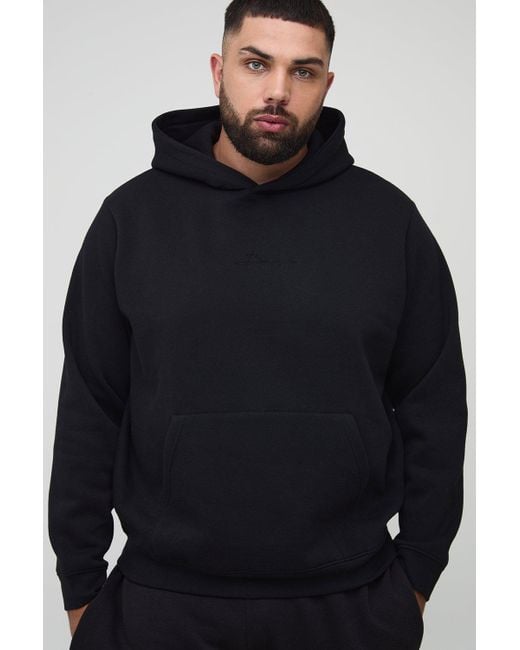 Plus Basic Bm Signature Regular Fit Over The Head Hoodie Boohoo de color Blue