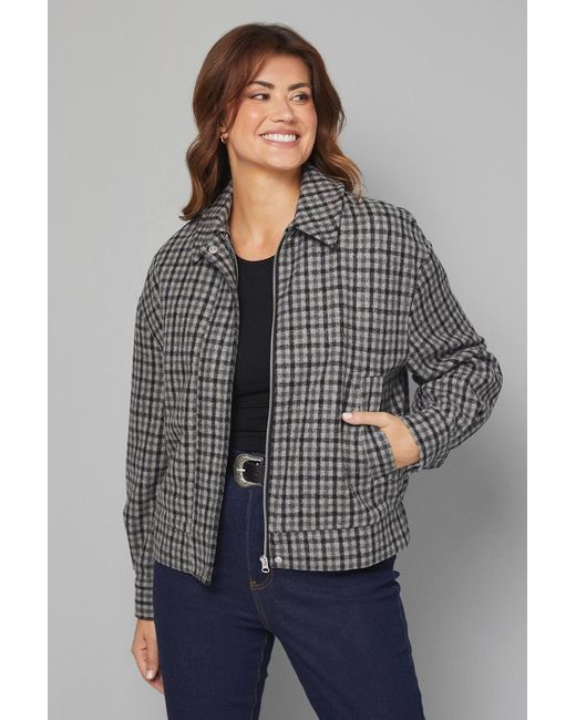 Wallis Gray Flannel Zip Through Bomber Jacket