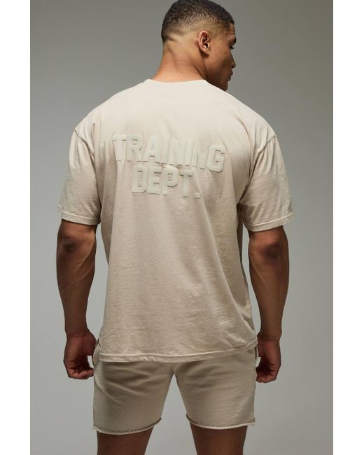 BoohooMAN Natural Active Training Dept T-Shirt & Short Tracksuit Set