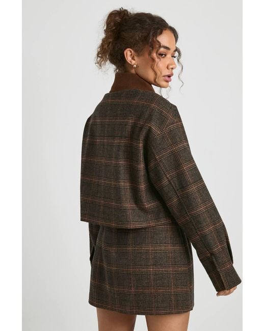 Boohoo Brown Contrast Collar Flanneled Wool Look Bomber Jacket
