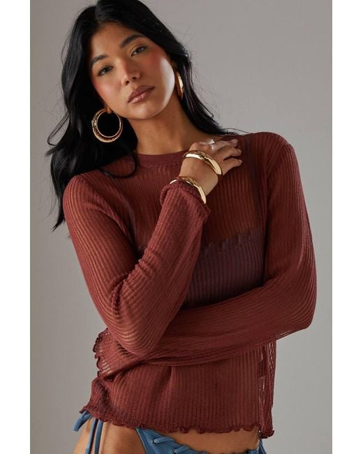 Warehouse Brown Sheer Knitted Top