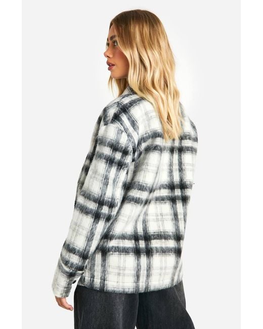 Boohoo White Check Wool Look Shacket