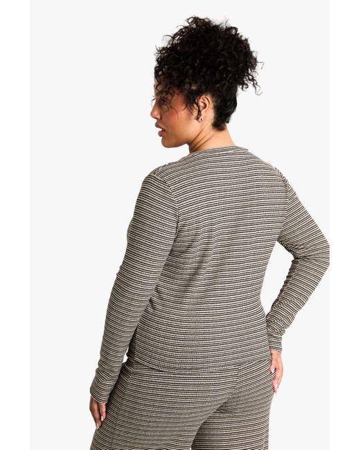 Boohoo Gray Plus Stripe Long Sleeve Button Down Top