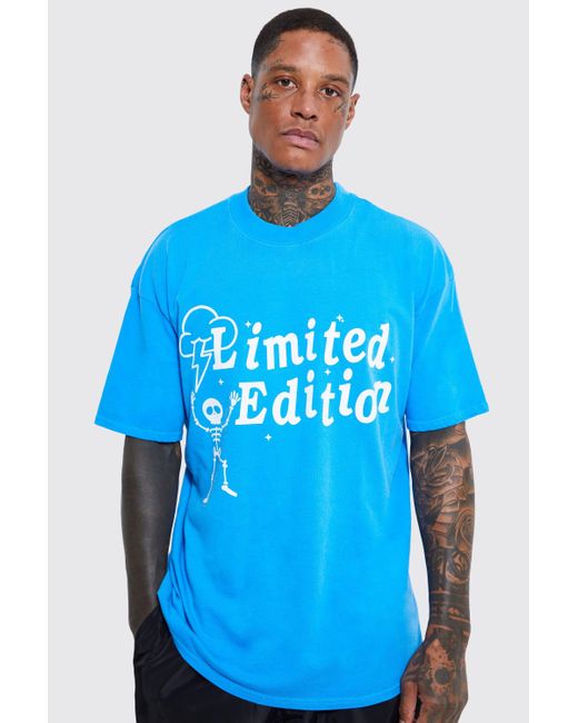 BoohooMAN Oversized Overdye Limited Skull Tshirt in Blue for Men Lyst