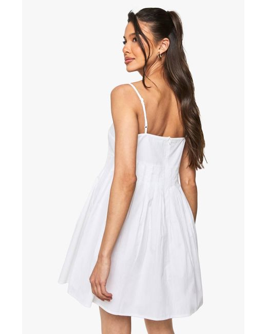 Boohoo White Cotton Poplin Pleated Volume Smock Mini Dress