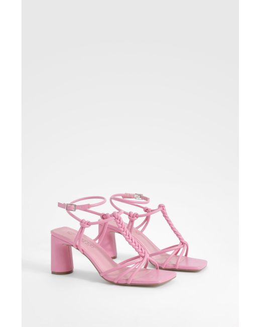 Boohoo Pink Wide Fit Knotted Flat Low Block Heels