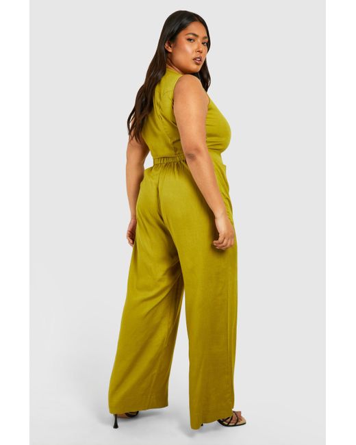 Boohoo Yellow Plus Woven Tailored Button Down Jumpsuit