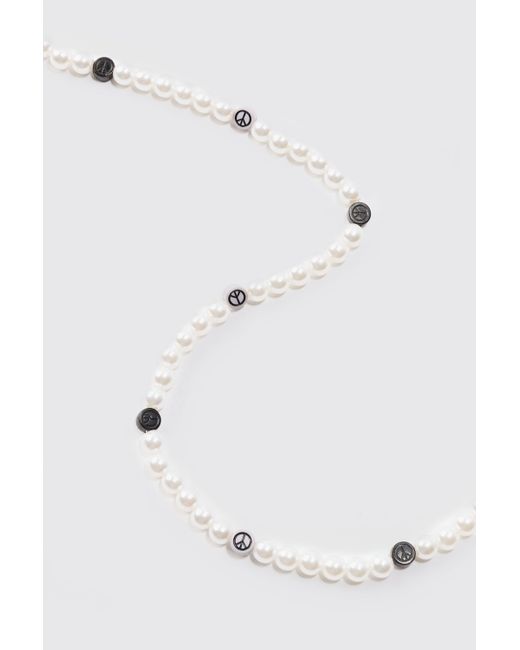BoohooMAN Pearl And Bead Mix Necklace In Black in Blue für Herren