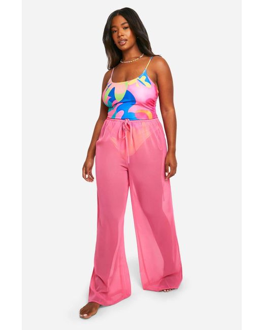 Boohoo Pink Plus Drawstring Tie Beach Pants