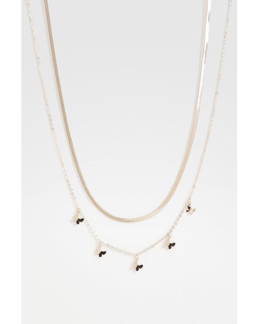 Butterfly Layered Necklace Boohoo de color White