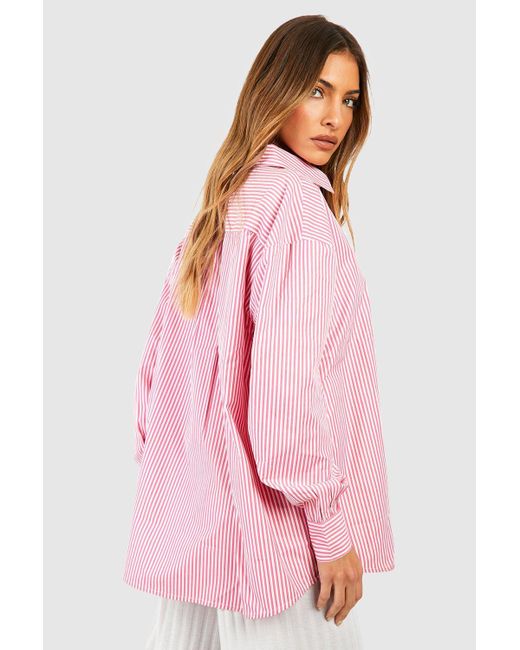 Camisa Oversize De Rayas Boohoo de color Pink