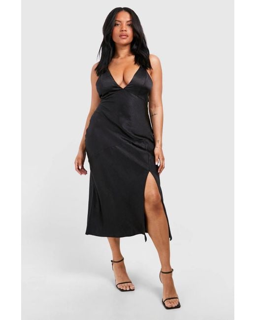 Boohoo Black Plus Satin Cross Back Midi Slip Dress