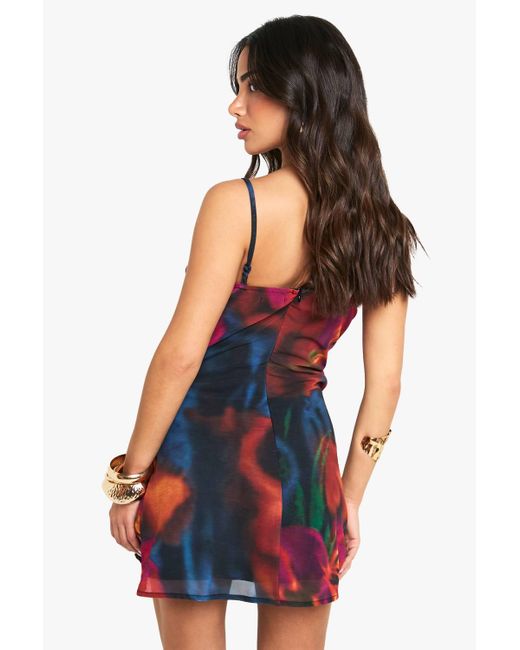 Boohoo Black Petite Floral Chiffon Ruched Side Mini Dress